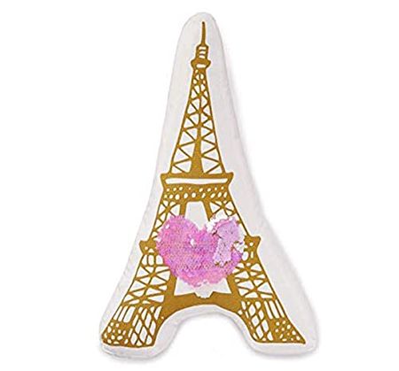 Heritage Kids Eiffel Tower Figural Throw Dec Pillow with Heart Sequin, Gold