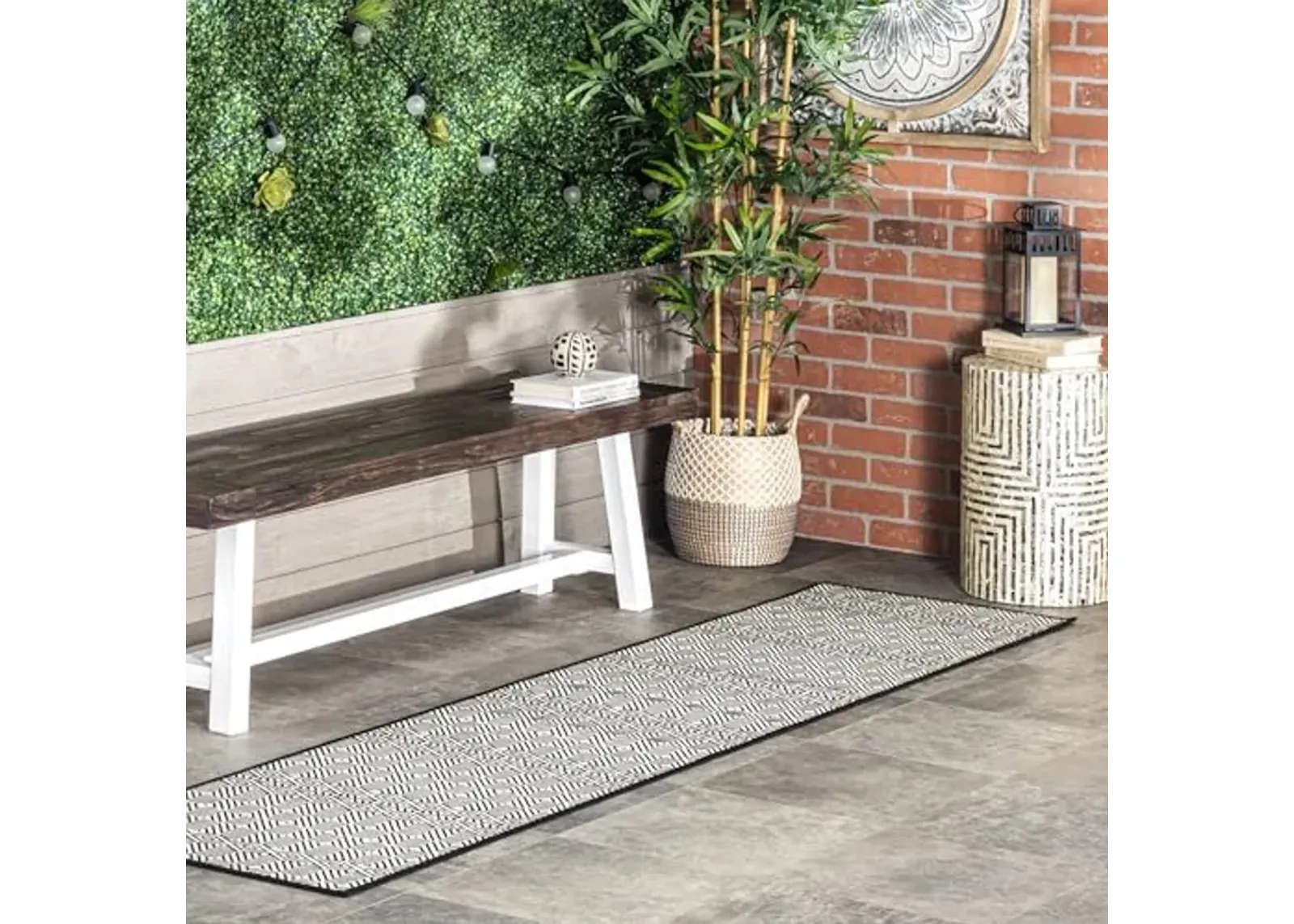 nuLOOM 2' x 8' Outdoor Performance Area Rug, Stain Resistant, Weather Resistant, High Traffic, Patio, Balcony, Outside, Paloma Black