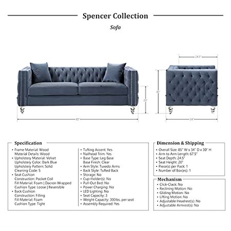 Lexicon Spencer 3-Piece Living Room Set, Blue