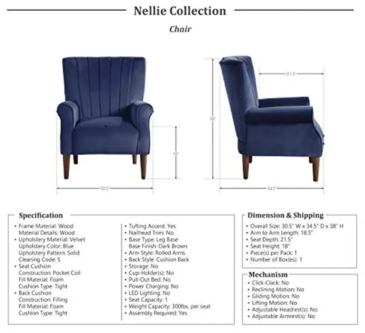 Lexicon Nellie Accent Chair, Navy Blue