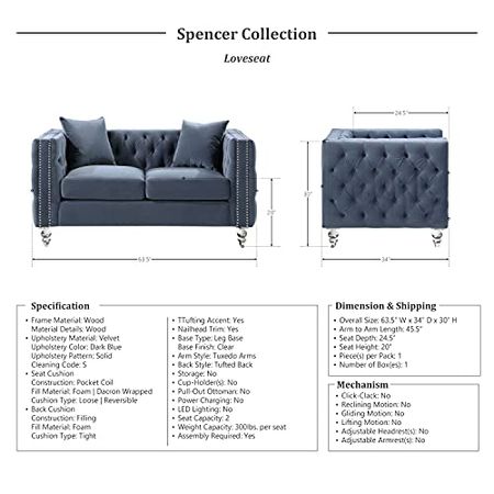 Lexicon Spencer 2-Piece Living Room Set, Blue