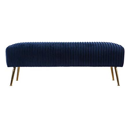 Furniture HotSpot Delaird Contemporary Upholstered Bench, Blue/Gold