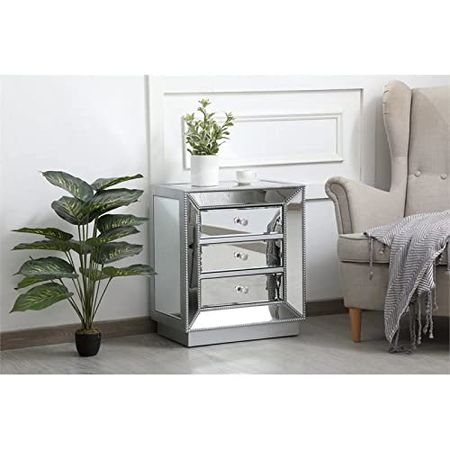 Elegant Decor Remi 21" MDF and Metal Mirrored Chest in Antique Silver