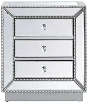 Elegant Decor Remi 21" MDF and Metal Mirrored Chest in Antique Silver
