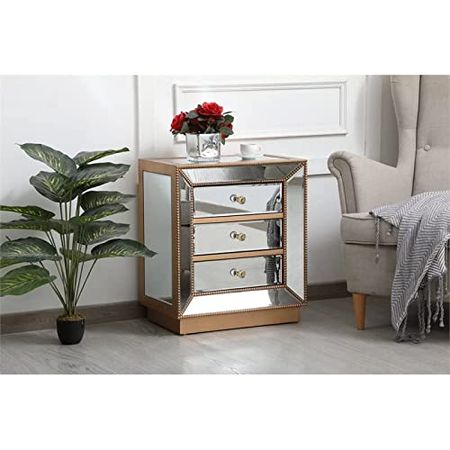 Elegant Decor Remi 21" MDF and Metal Mirrored Chest in Antique Gold