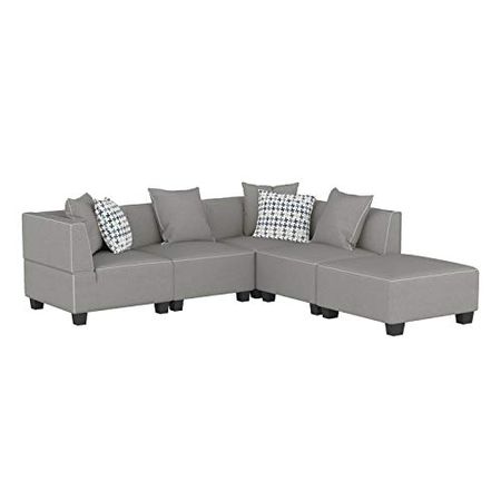 Lexicon Zayne Modular Sectional Sofa with Ottoman, Gray