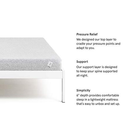 Nod by Tuft & Needle 6-Inch Full Mattress, Adaptive Foam Bed in a Box, Responsive and Supportive, CertiPUR-US, 100-Night Sleep Trial, 10-Year Limited Warranty,Grey