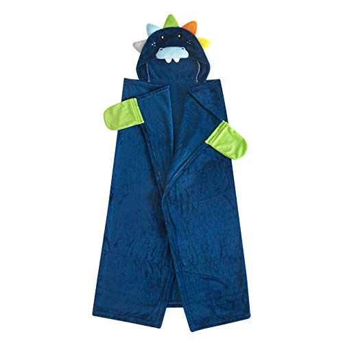 Heritage Kids Dinosaur Hooded Blanket Snuggle Wrap For Kids,Soft Wearable Cozy Throw with Hand Pockets,50"x40”
