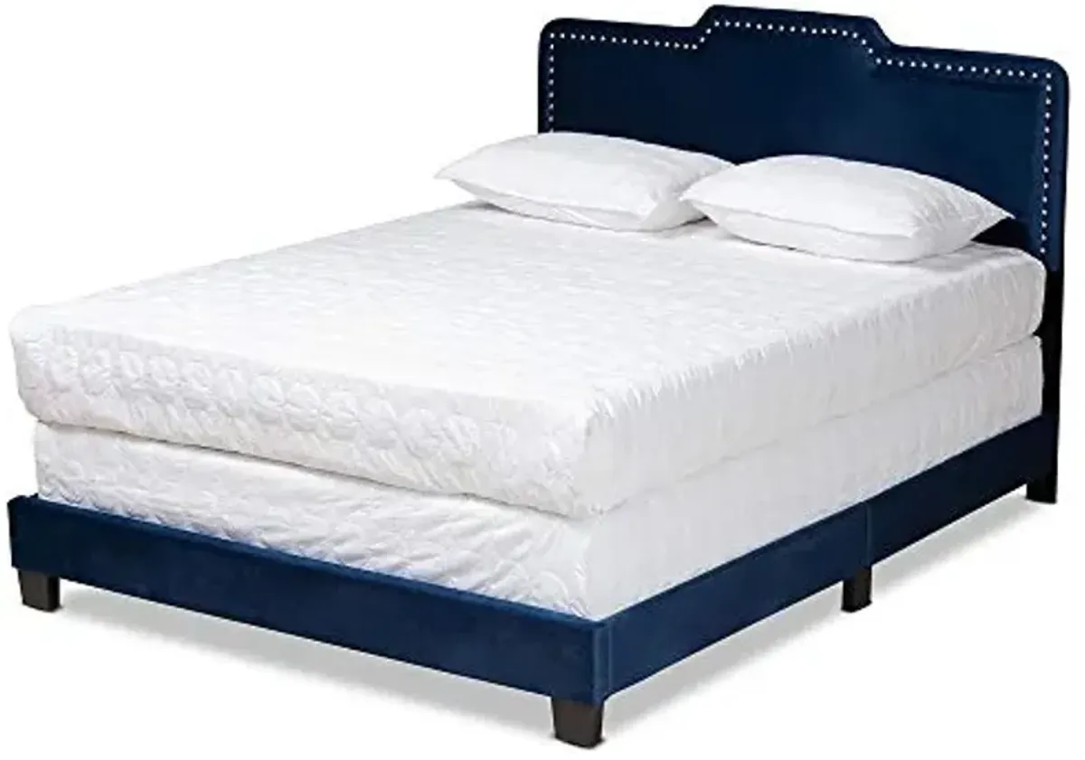 Baxton Studio Benjen Beds (Box Spring Required), Full, Navy Blue/Black
