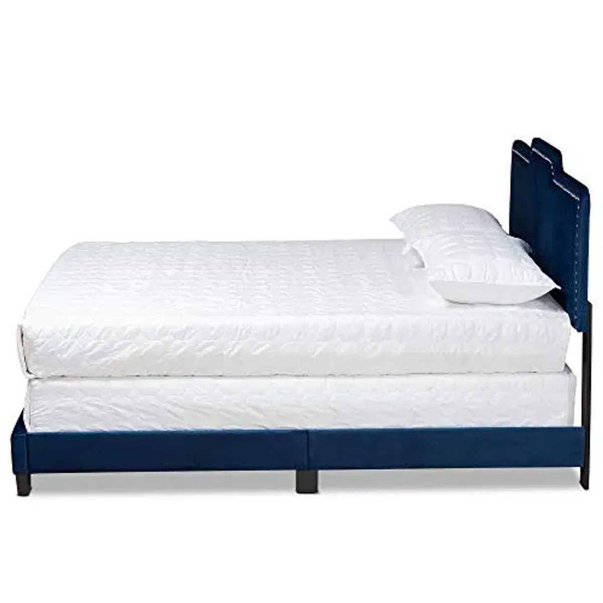 Baxton Studio Benjen Modern and Contemporary Glam Navy Blue Velvet Fabric Upholstered Queen Size Panel Bed