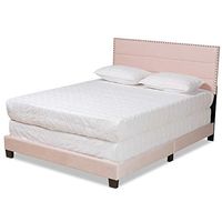 Baxton Studio Tamira Beds (Box Spring Required), Queen, Light Pink/Black