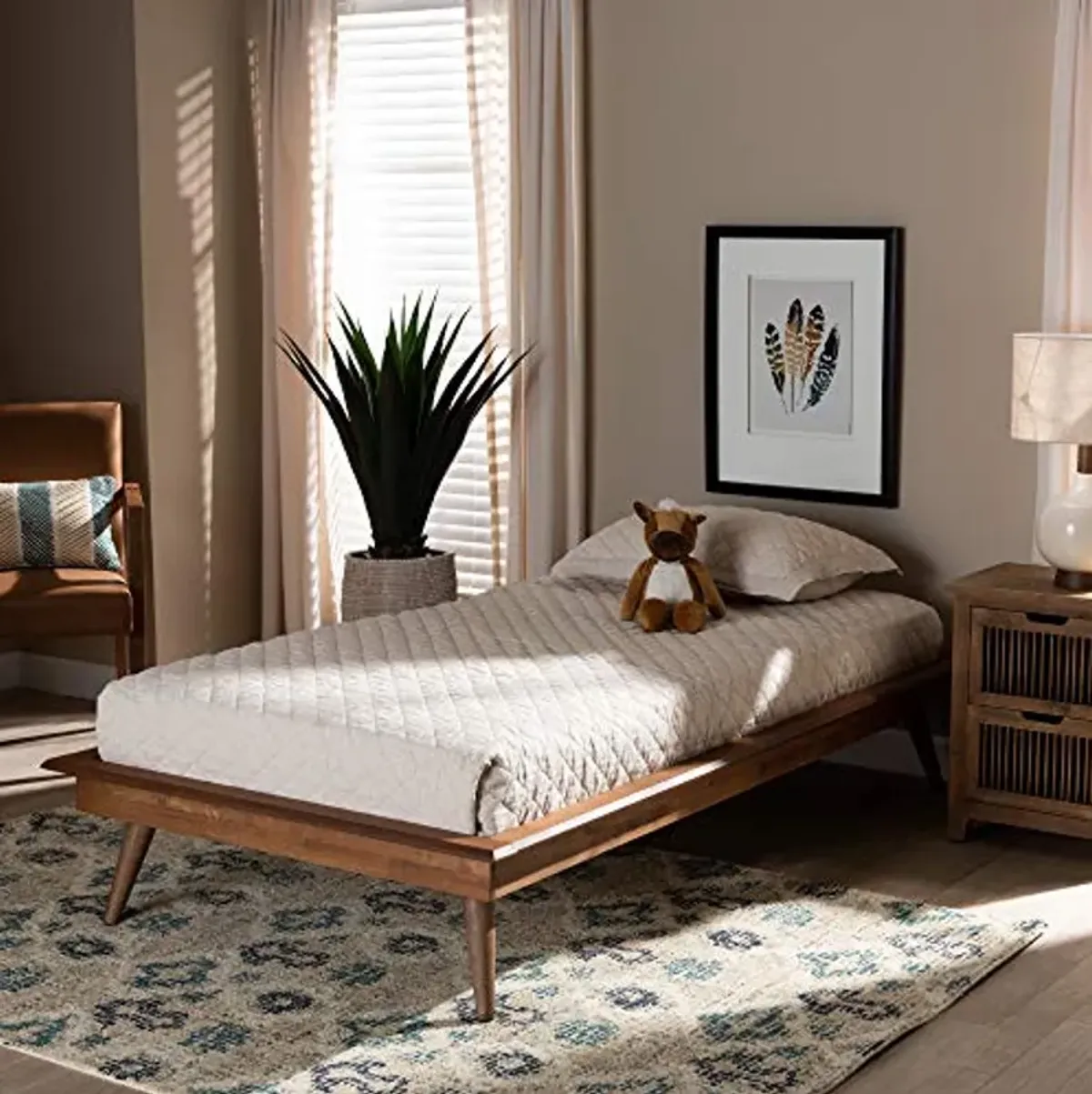 Baxton Studio Karine Mid-Century Modern Walnut Brown Finished Wood Twin Size Platform Bed Frame