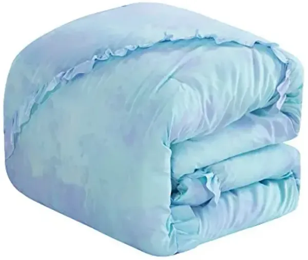 Heritage Kids Tie Dye Emelie Ruffle 2 Piece Comforter Set, Including Comforter and Sham, Twin, Lavender/Sky Blue