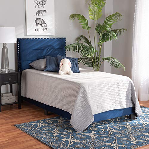 Baxton Studio Tamira Beds (Box Spring Required), Twin, Navy Blue/Black