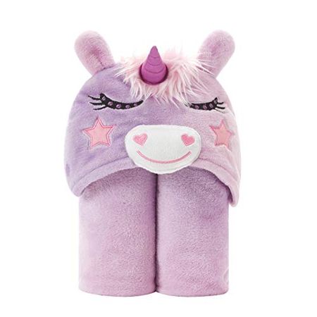 Heritage Kids Unicorn Hooded Blanket Snuggle Wrap for Girls,Soft Wearable Cozy Throw with Hand Pockets,50"x40”