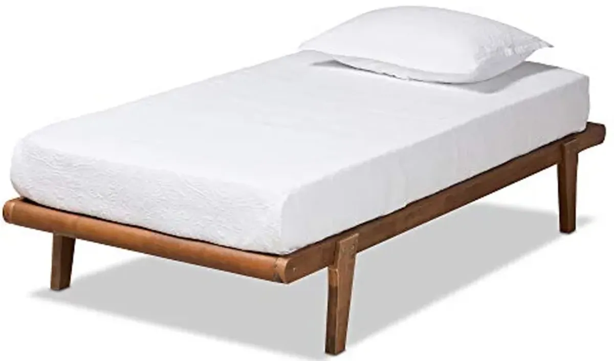 Baxton Studio Kaia Mid-Century Modern Walnut Brown Finished Wood Twin Size Platform Bed Frame