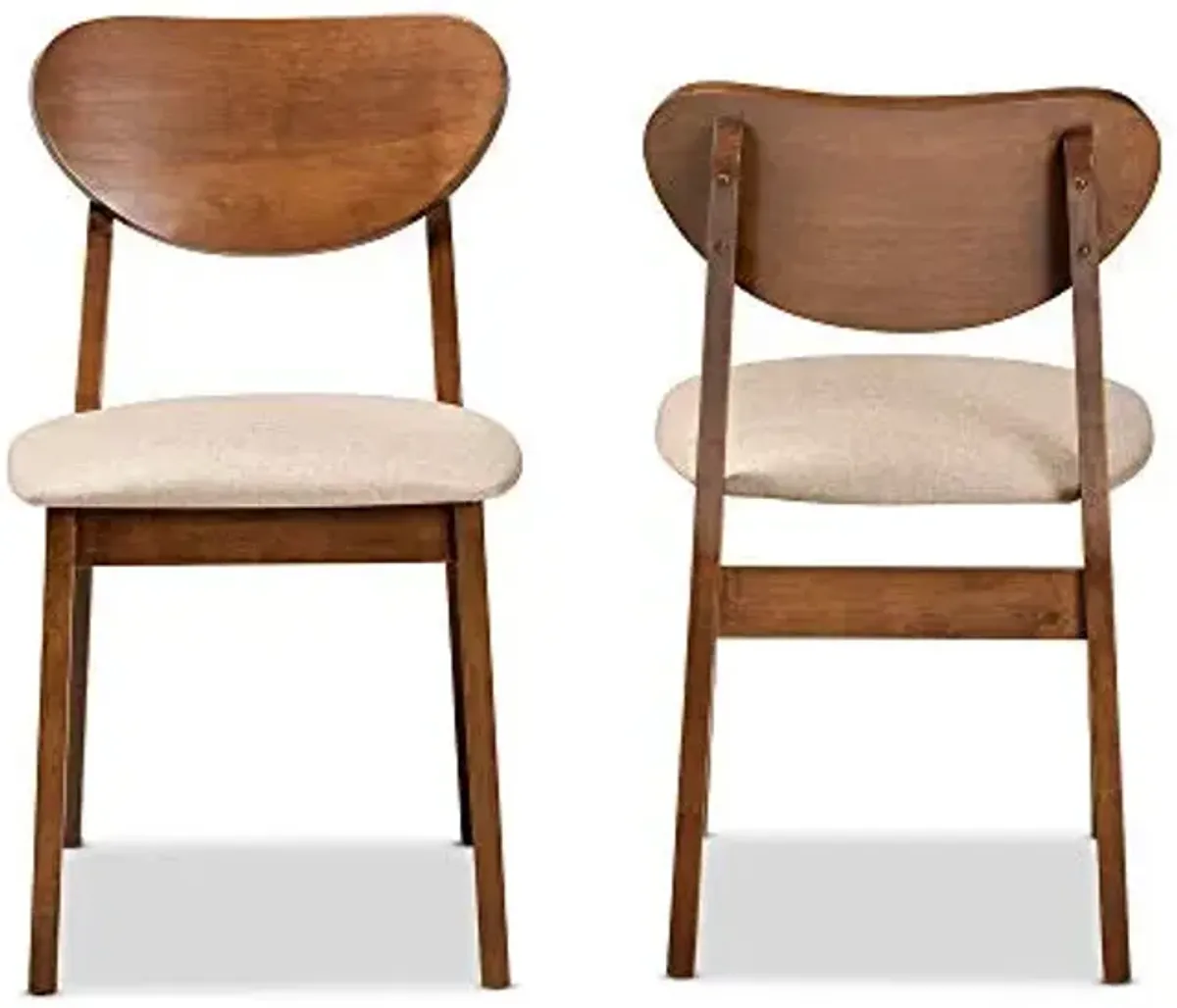 Baxton Studio Damara Mid-Century Modern Sand Fabric Upholstered and Walnut Brown Finished Wood 2-Piece Dining Chair Set