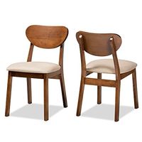 Baxton Studio Damara Mid-Century Modern Sand Fabric Upholstered and Walnut Brown Finished Wood 2-Piece Dining Chair Set
