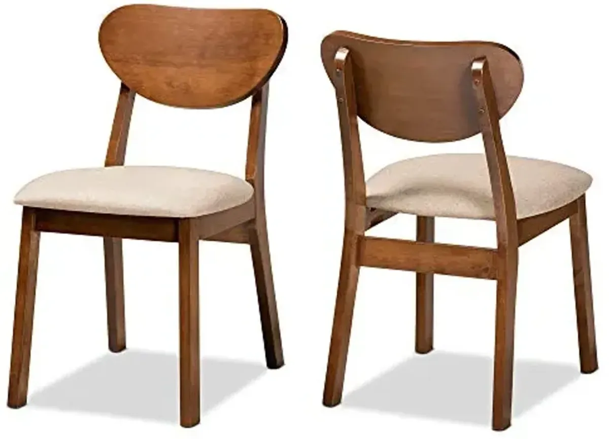 Baxton Studio Damara Mid-Century Modern Sand Fabric Upholstered and Walnut Brown Finished Wood 2-Piece Dining Chair Set