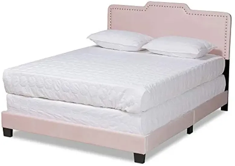 Baxton Studio Benjen Beds (Box Spring Required), Queen, Light Pink/Black