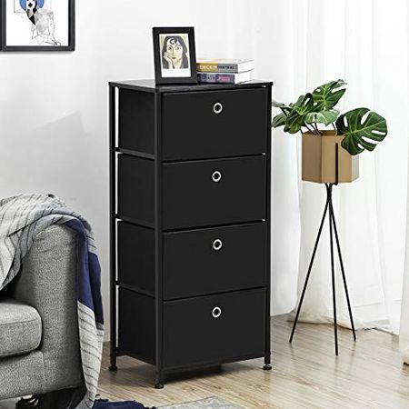SONGMICS 4-Tier Dresser Units Storage Cabinet with 4 Easy Pull Fabric Drawers, 17.7", Black & Storage Drawer Units, 31.5", Black