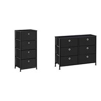 SONGMICS 4-Tier Dresser Units Storage Cabinet with 4 Easy Pull Fabric Drawers, 17.7", Black & Storage Drawer Units, 31.5", Black