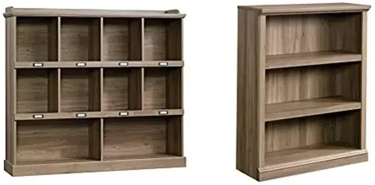 Sauder Barrister Lane Cubby Bookcase/ Book Shelf for Storage and Display + Sauder Miscellaneous Storage 3-Shelf Bookcase, Salt Oak finish