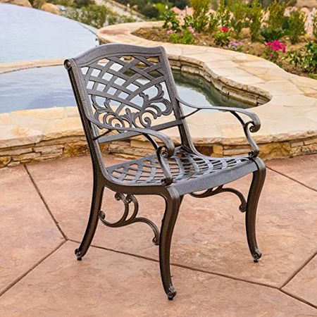 Christopher Knight Home Sarasota Outdoor Cast Aluminum Outdoor Chairs, 2-Pcs Set, Hammered Bronze & Knight Home Lola Outdoor 19" Cast Aluminum Side Table, Bronze Finished