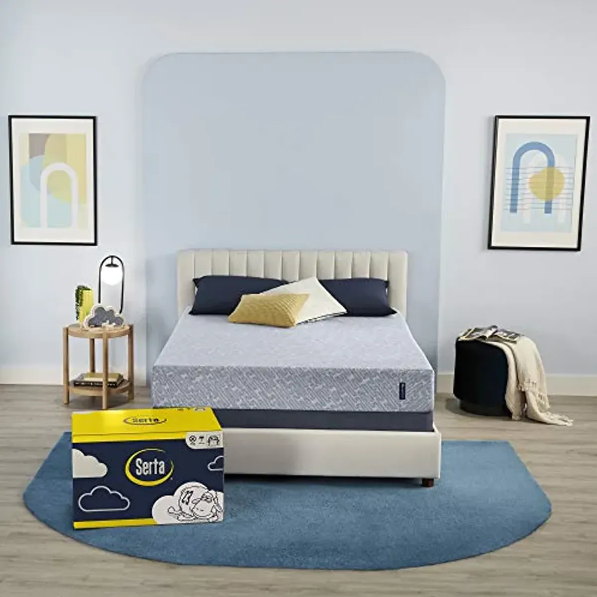 Serta - 9 inch Cooling Gel Memory Foam Mattress, Queen Size, Medium-Firm, Supportive, CertiPur-US Certified, 100-Night Trial - Sheepless Night,Blue