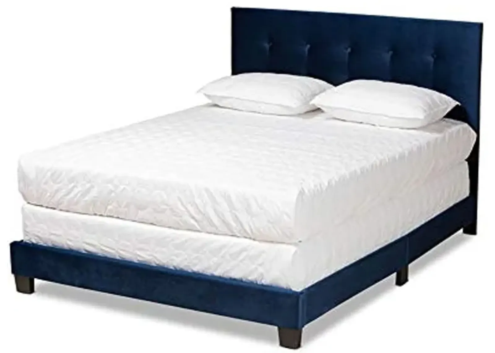 Baxton Studio Caprice Modern and Contemporary Glam Navy Blue Velvet Fabric Upholstered Full Size Panel Bed