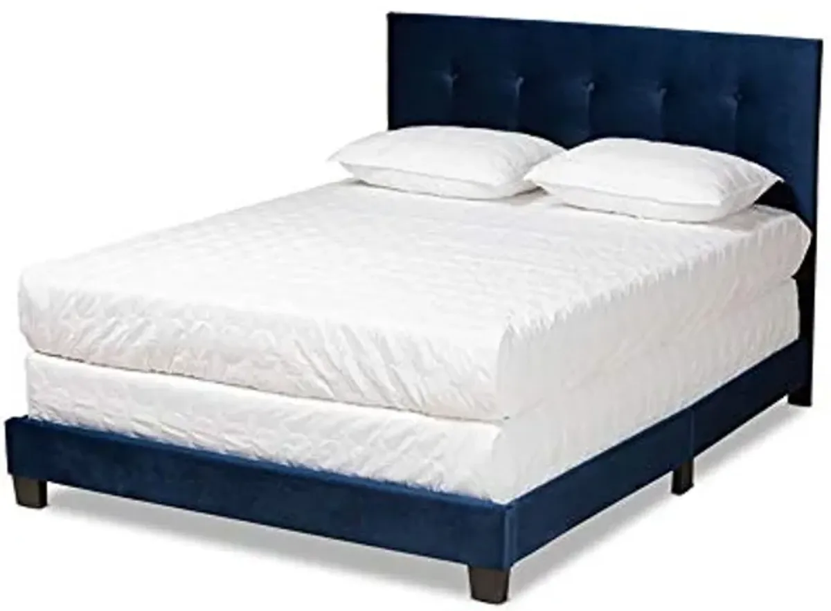 Baxton Studio Caprice Modern and Contemporary Glam Navy Blue Velvet Fabric Upholstered Full Size Panel Bed