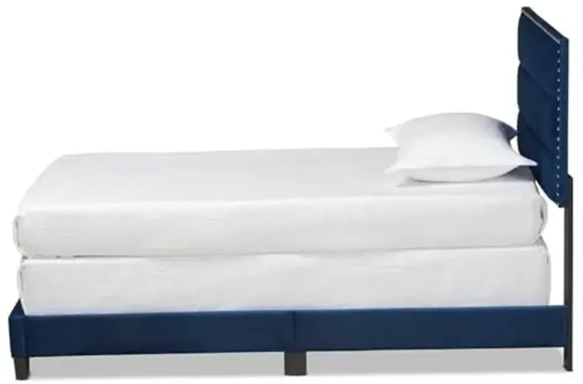Baxton Studio Tamira Modern and Contemporary Glam Navy Blue Velvet Fabric Upholstered Twin Size Panel Bed