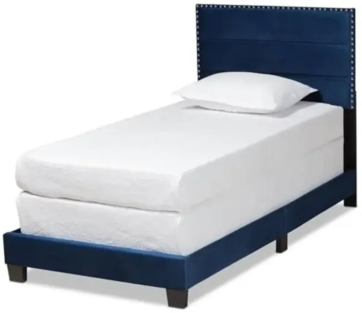 Baxton Studio Tamira Modern and Contemporary Glam Navy Blue Velvet Fabric Upholstered Twin Size Panel Bed