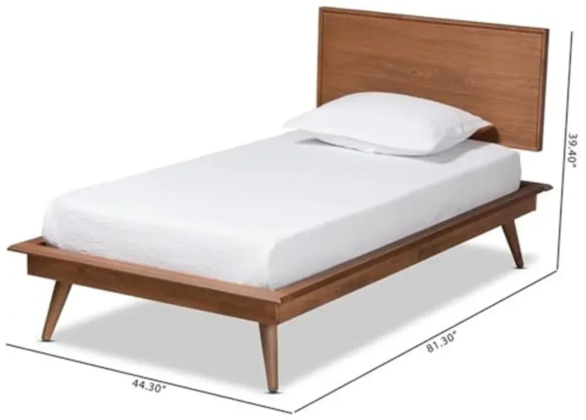 Baxton Studio Karine Mid-Century Modern Walnut Brown Finished Wood Twin Size Platform Bed Frame