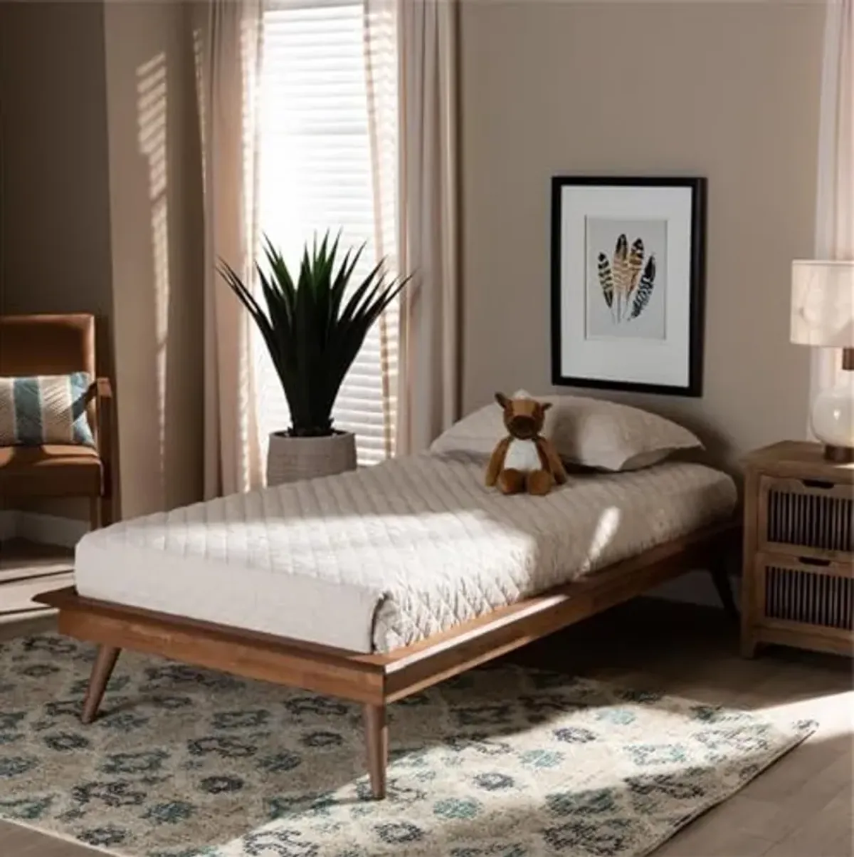 Baxton Studio Karine Mid-Century Modern Walnut Brown Finished Wood Twin Size Platform Bed Frame