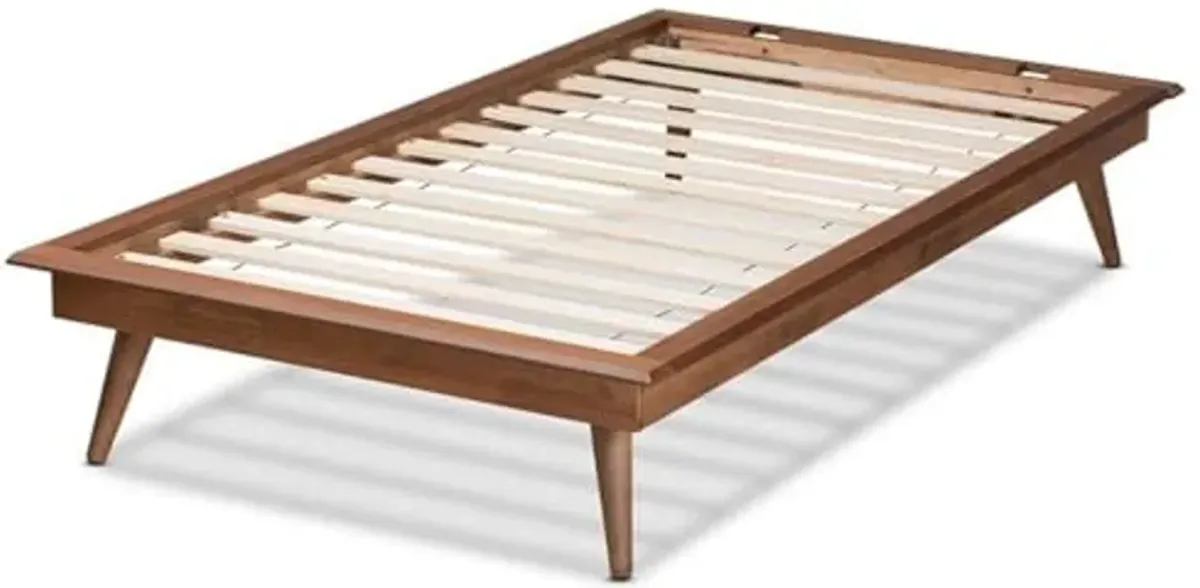 Baxton Studio Karine Mid-Century Modern Walnut Brown Finished Wood Twin Size Platform Bed Frame