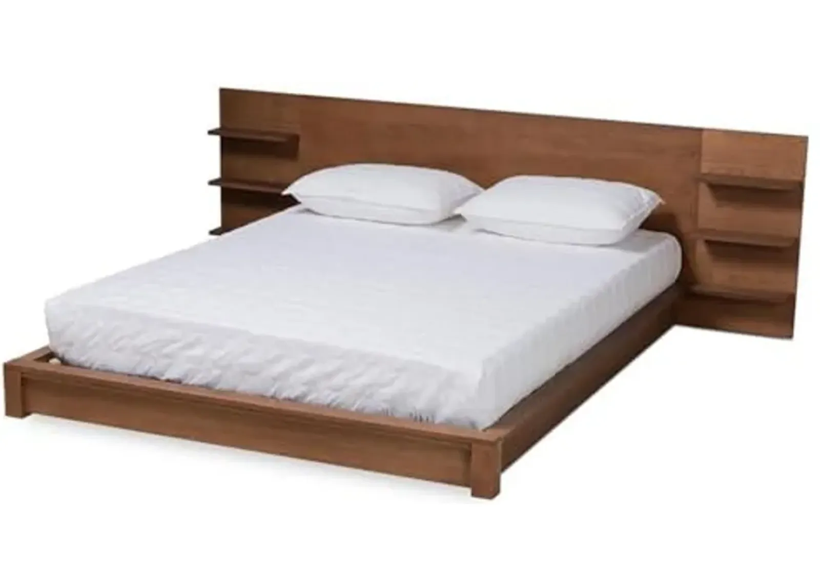 Baxton Studio Elina Modern and Contemporary Walnut Brown Finished Wood Queen Size Platform Storage Bed with Shelves