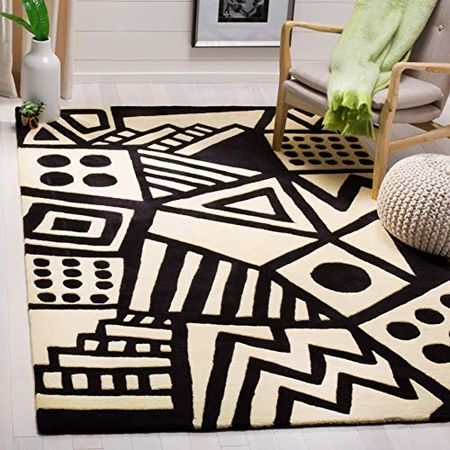 SAFAVIEH Fifth Avenue Collection 6' x 9' Ivory/Black FTV124A Handmade Mid-Century Modern Abstract Wool Area Rug