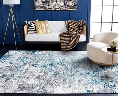 SAFAVIEH Aston Collection 3' Square Light Blue/Grey ASN705M Modern Abstract Non-Shedding Living Room Bedroom Area Rug