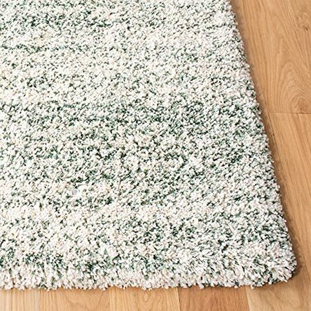 Safavieh Hudson Shag Collection 4' x 6' Ivory/Green SGH295X Modern Abstract Non-Shedding Living Room Bedroom 2-inch Thick Area Rug