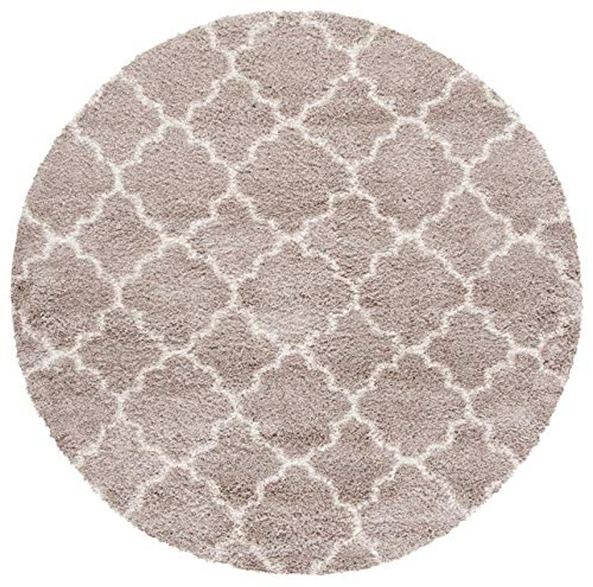 Safavieh Hudson Shag Collection 7' Round Beige/Ivory SGH282F Moroccan Trellis Non-Shedding Living Room Bedroom 2-inch Thick Area Rug