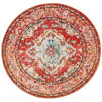 SAFAVIEH Monaco Collection 4' Round OrangeLight Blue MNC243H Boho Chic Medallion Distressed Non-Shedding Living Room Bedroom Area Rug