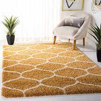 SAFAVIEH Hudson Shag Collection 8' x 10' Gold/Ivory SGH280E Moroccan Ogee Trellis Non-Shedding Living Room Bedroom 2-inch Thick Area Rug