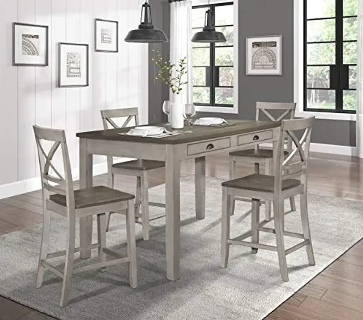 Lexicon Gordola 5-Piece Counter Height Dining Set, Light Gray/Brown
