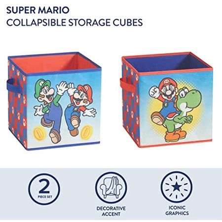 Idea Nuova Nintendo Super Mario 2 Piece Collapsible Storage Cubes, 10"x10"x10"