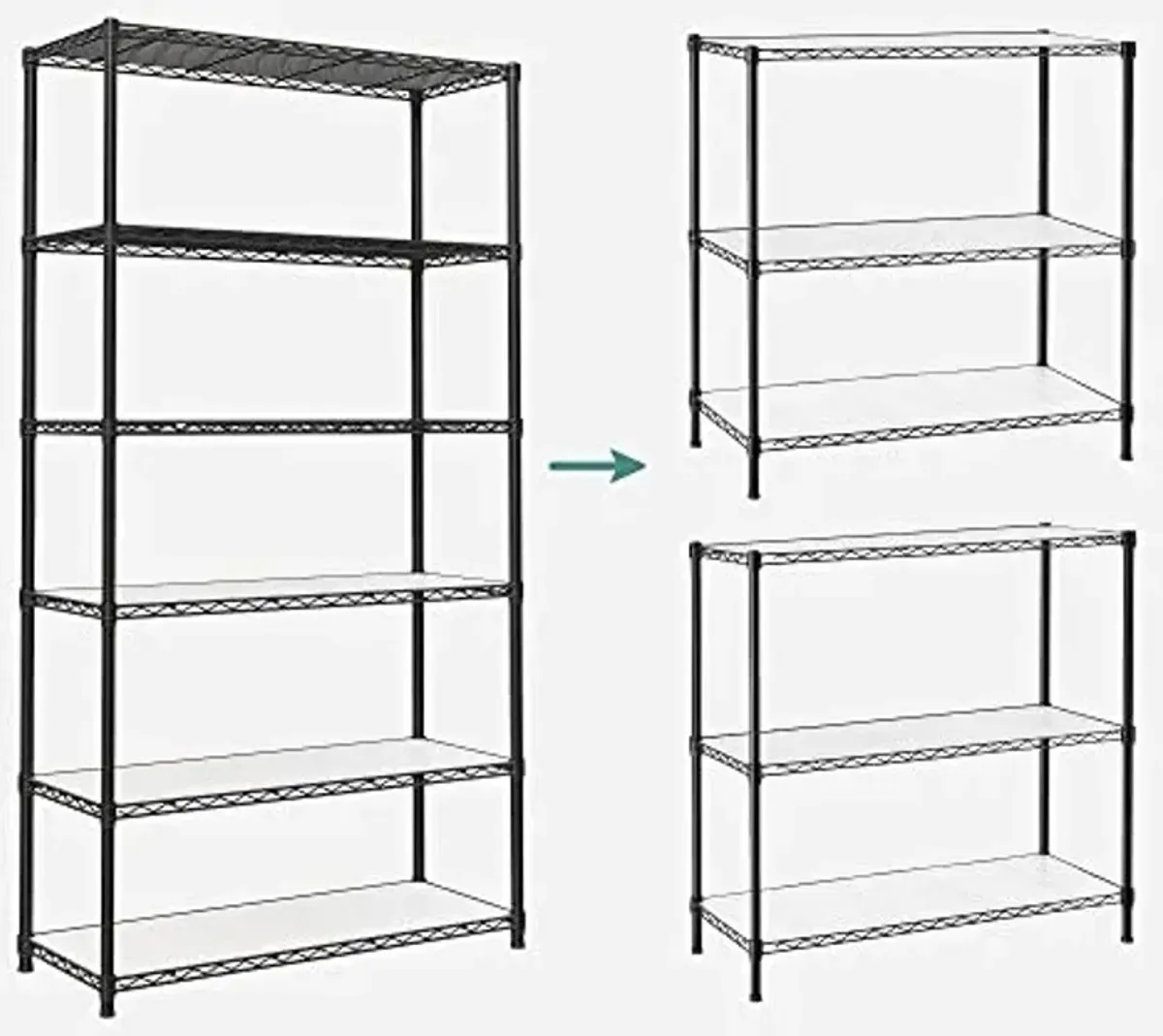 SONGMICS 6-Tier Storage Shelves, Wire Shelving Unit, Kitchen Metal Shelves, Storage Rack with Adjustable Shelves, Shelf Liners, 8 Hooks, for Garage, 13.8 x 35.4 x 69.7 Inches, Black ULGR096B01
