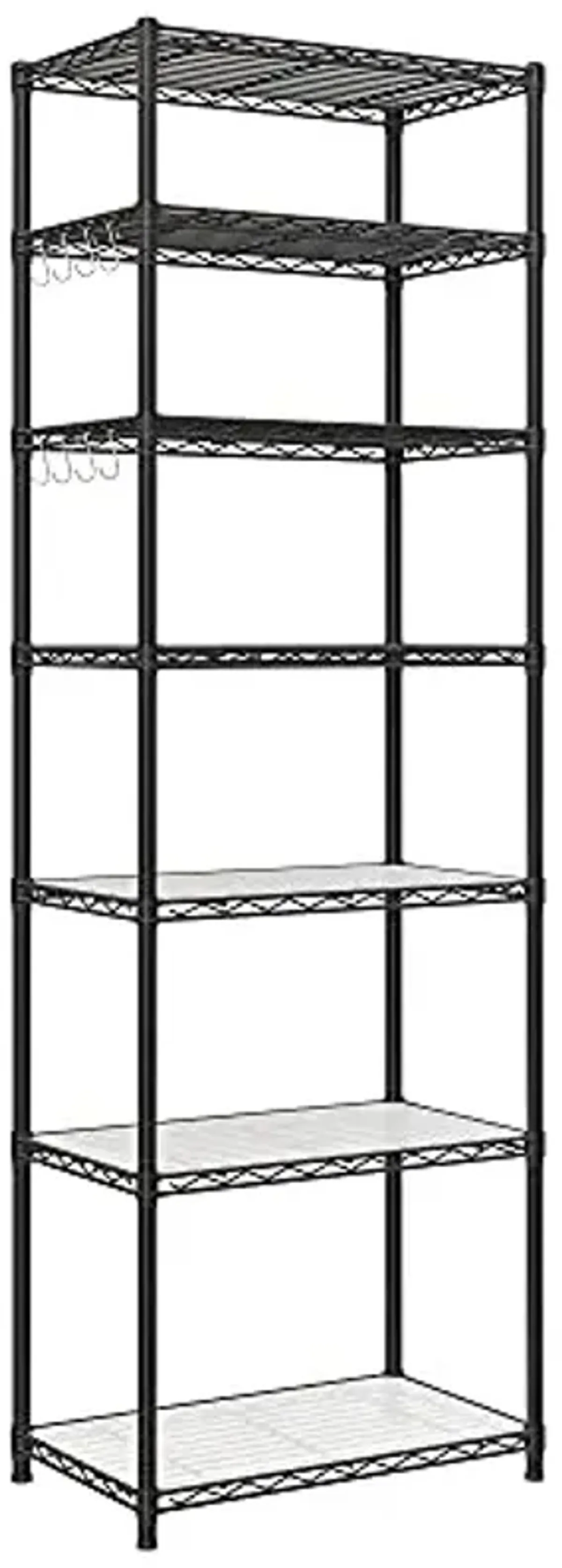 SONGMICS 7-Tier Storage Unit, Wire Shelving, Kitchen Metal Rack With Adjustable Shelves, Shelf Liners, 8 Hooks, for Garage, 13.4 x 23.2 x 70.9 Inches, Black ULGR067B01