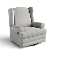 STORKCRAFT Serenity Wingback Upholstered Reclining Glider with USB-360-Degree Swivel Rocker Chair with 2 USB Charging Ports, Water-Repellant and Eco-Friendly Fabric, Steel, Glider