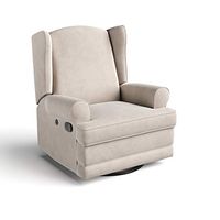 Storkcraft Serenity Upholstered Swivel Glider with USB Charging Port (Ivory) – Fully Upholstered Wingback Nursery Glider Recliner with Manual Recline Function, 2 USB Charging Ports, 360 Swivel Base
