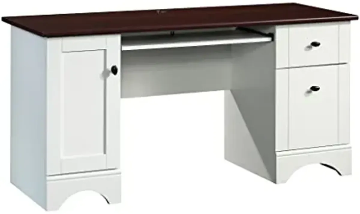 Sauder Miscellaneous Home Office Computer Desk with Cherry Accent Top, Soft White Finish